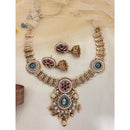 Jewel Addiction Inspired Antique Finish Pota Stone And Pearl Necklace Set