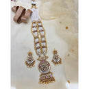 Jewel Addiction Inspired Antique Finish Pota Stone And Pearl Long Necklace Set
