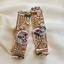 Jewel Addiction Classic Pota Stone And Pearl Openable Bangles Set