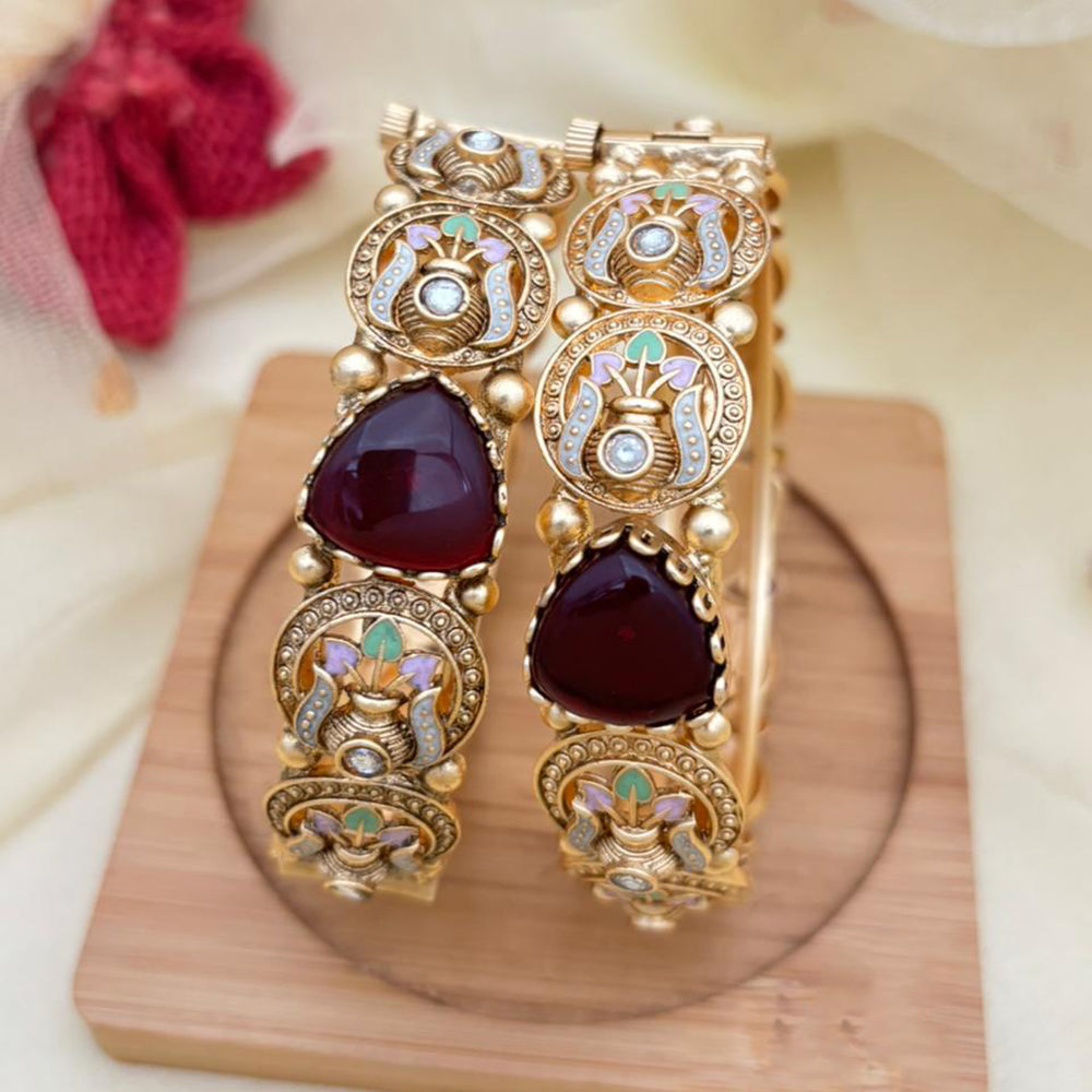 Jewel Addiction Pota Stone And Meenakari Openable Designer Bangles Set