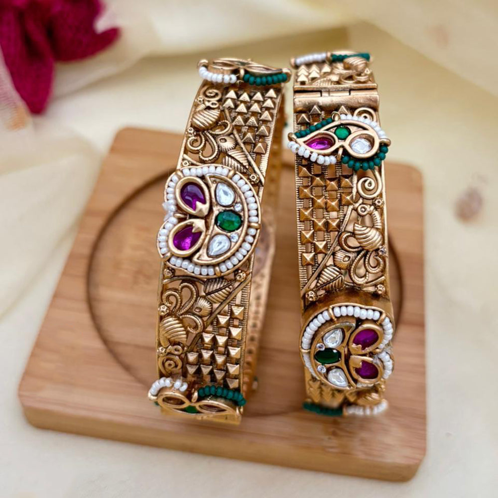 Jewel Addiction Pota Stone And Austrian Stone Openable Designer Bangles Set