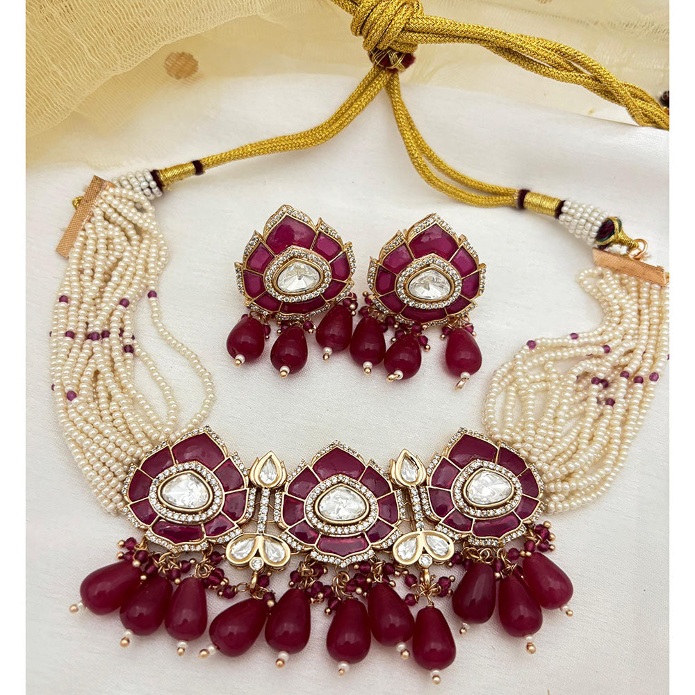 Jewel Addiction Heavy Look Polki Kundan And Beads Choker Necklace Set