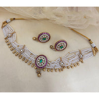 Jewel Addiction  Designer Pota Stone and Pearl Elegant Necklace Set