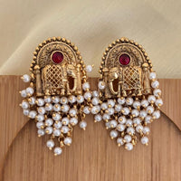 Jewel Addiction Traditional Elephant Motif Pota Stone And Pearl Dangler Earrings