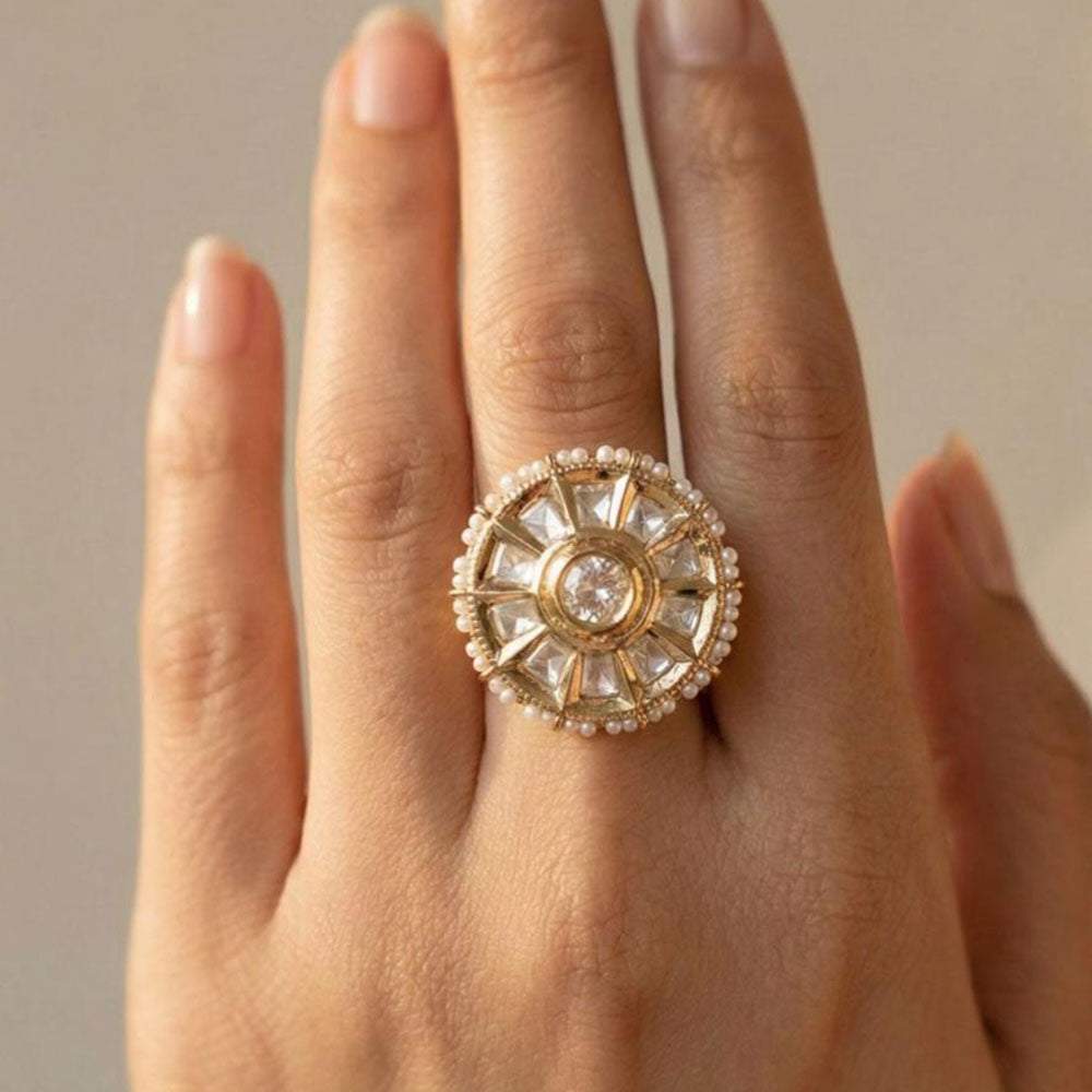 Jewel Addiction Austrian Stone And Pearl Designer Finger Ring