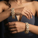 Jewel Addiction Designer Polki Kundan Stone And Pearl Openable Bangle Set