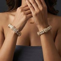 Jewel Addiction Designer Polki Kundan Stone And Pearl Openable Bangle Set