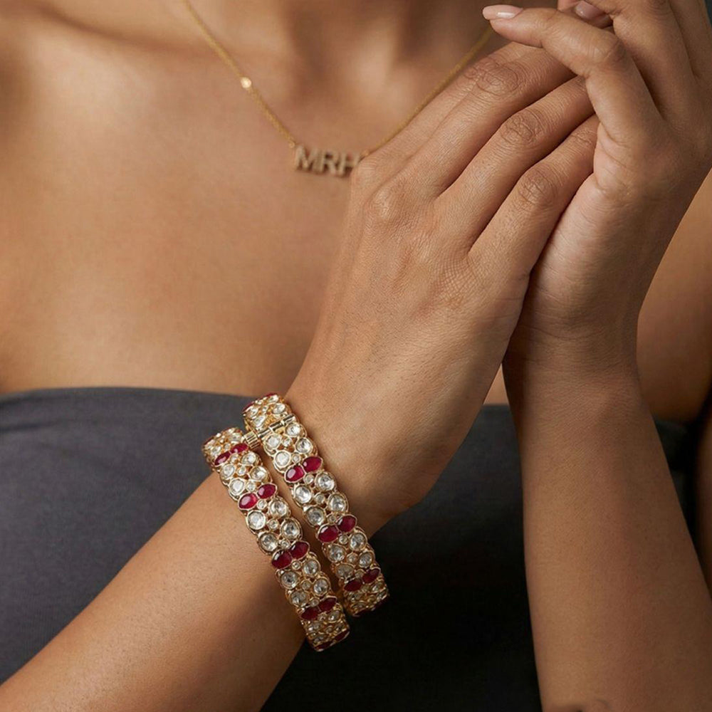 Jewel Addiction Designer Polki Kundan Stone Openable Bangle Set