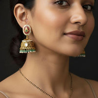 Jewel Addiction Designer Pota Stone And Pearl Jhumki Earrings