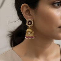 Jewel Addiction Designer Pota Stone And Pearl Jhumki Earrings