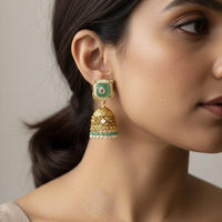 Jewel Addiction Designer Pota Stone And Pearl Jhumki Earrings