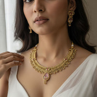 Jewel Addiction Premium Pota Stone And Pearl Necklace Set 