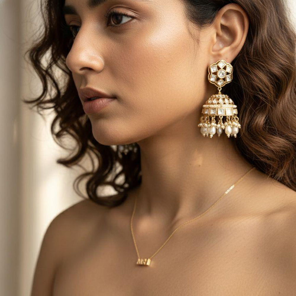 Jewel Addiction Ethnic Polki Kundan Stone Beads And Pearl  Designer Jhumki Earrings