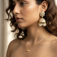 Jewel Addiction Ethnic Polki Kundan Stone Beads And Pearl  Designer Jhumki Earrings