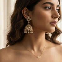Jewel Addiction Ethnic Polki Kundan Stone Beads And Pearl Designer Jhumki Earrings