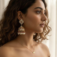 Jewel Addiction Ethnic Polki Kundan Stone Beads And Pearl  Designer Jhumki Earrings
