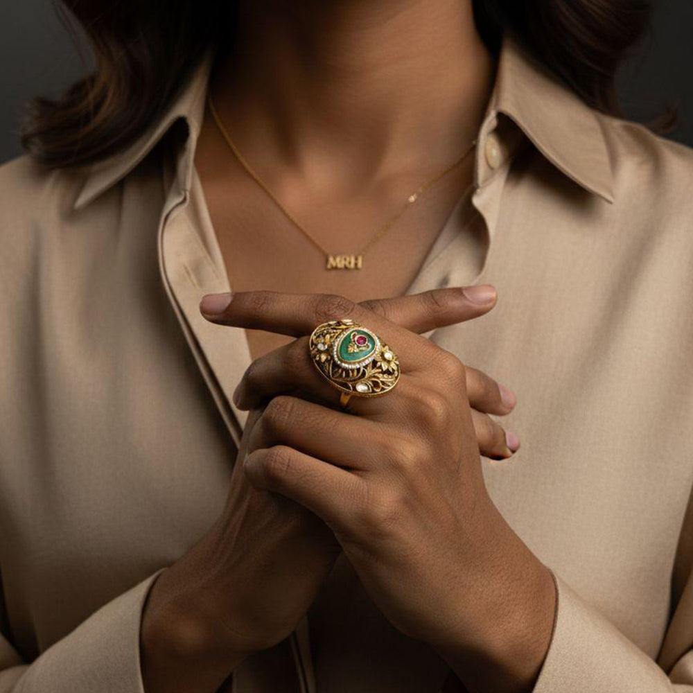 Jewel Addiction Glam Shine Pota Stone And Pearl Designer Finger Ring