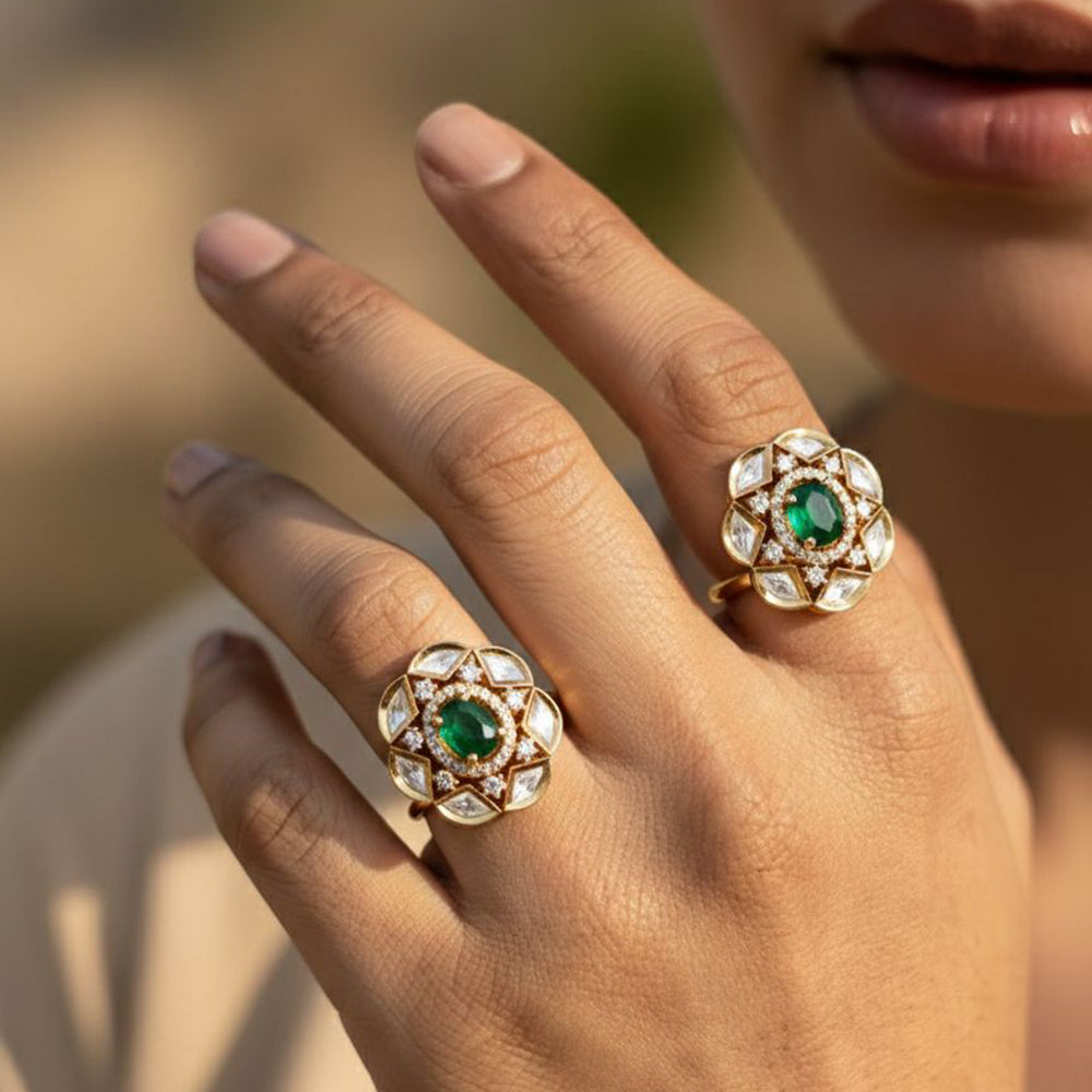 Jewel Addiction Polki Kundan And Crystal Stone Designer Finger Ring