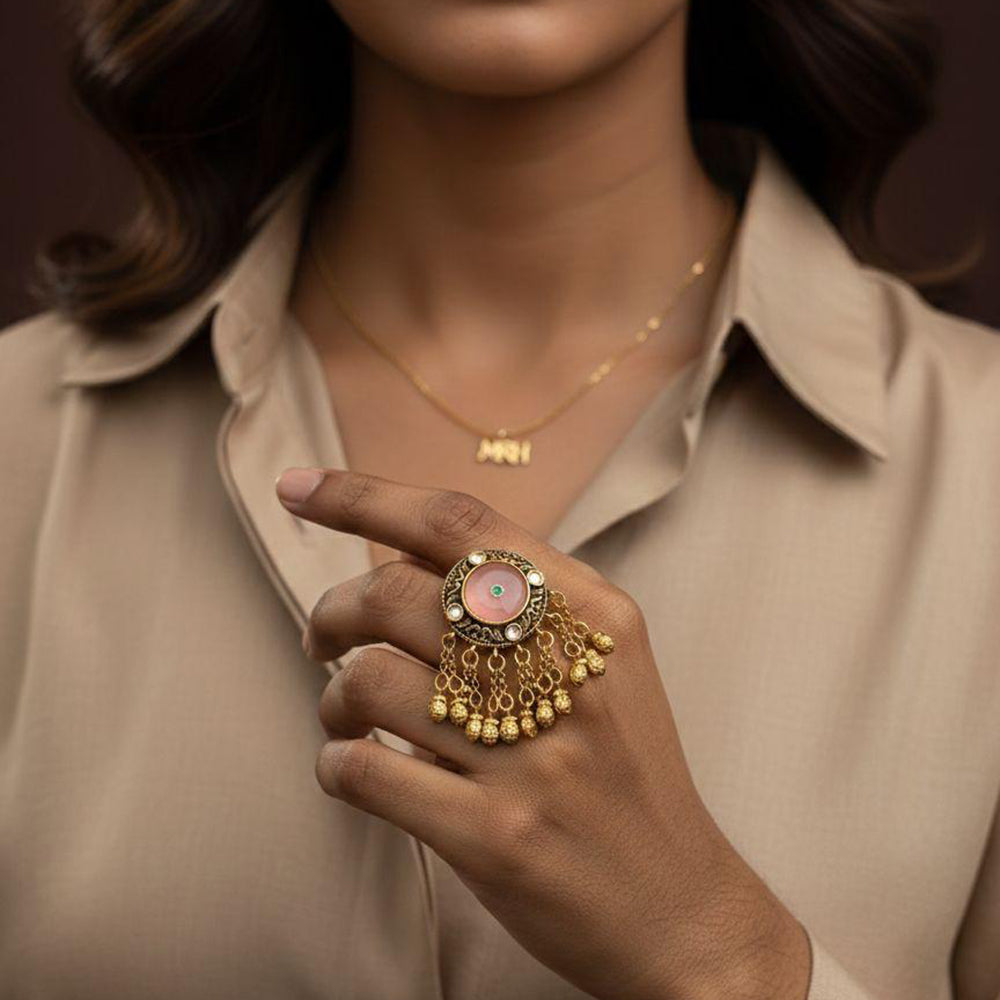 Jewel Addiction Glam Shine Pota Stone And Pearl Designer Finger Ring