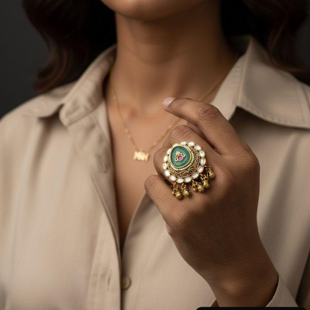 Jewel Addiction Glam Shine Pota Stone And Pearl Designer Finger Ring