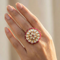 Jewel Addiction Glam Shine Pota Stone And Pearl Designer Finger Ring