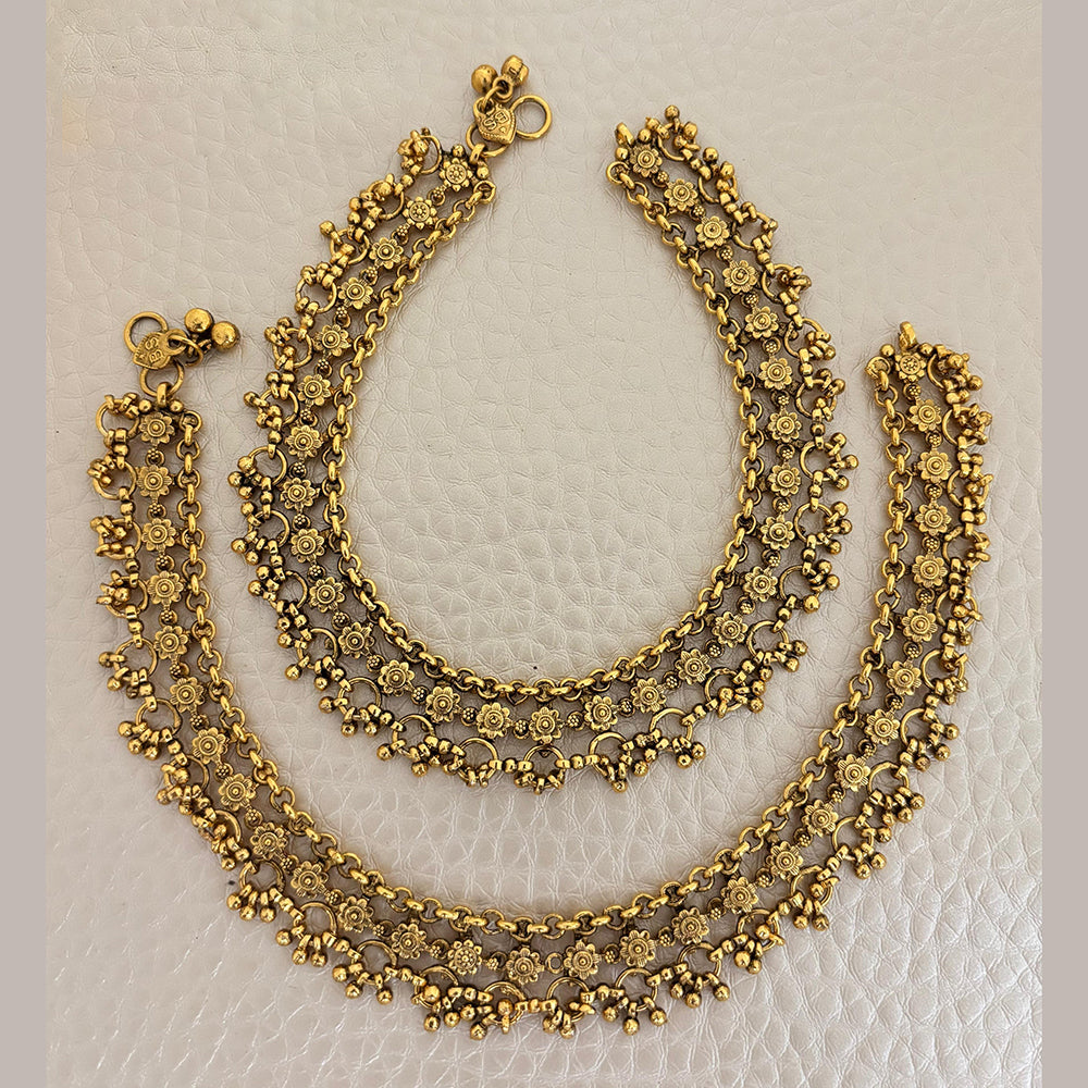 Jewel Addiction Traditional Antique-Finish  Floral Motifs Anklets