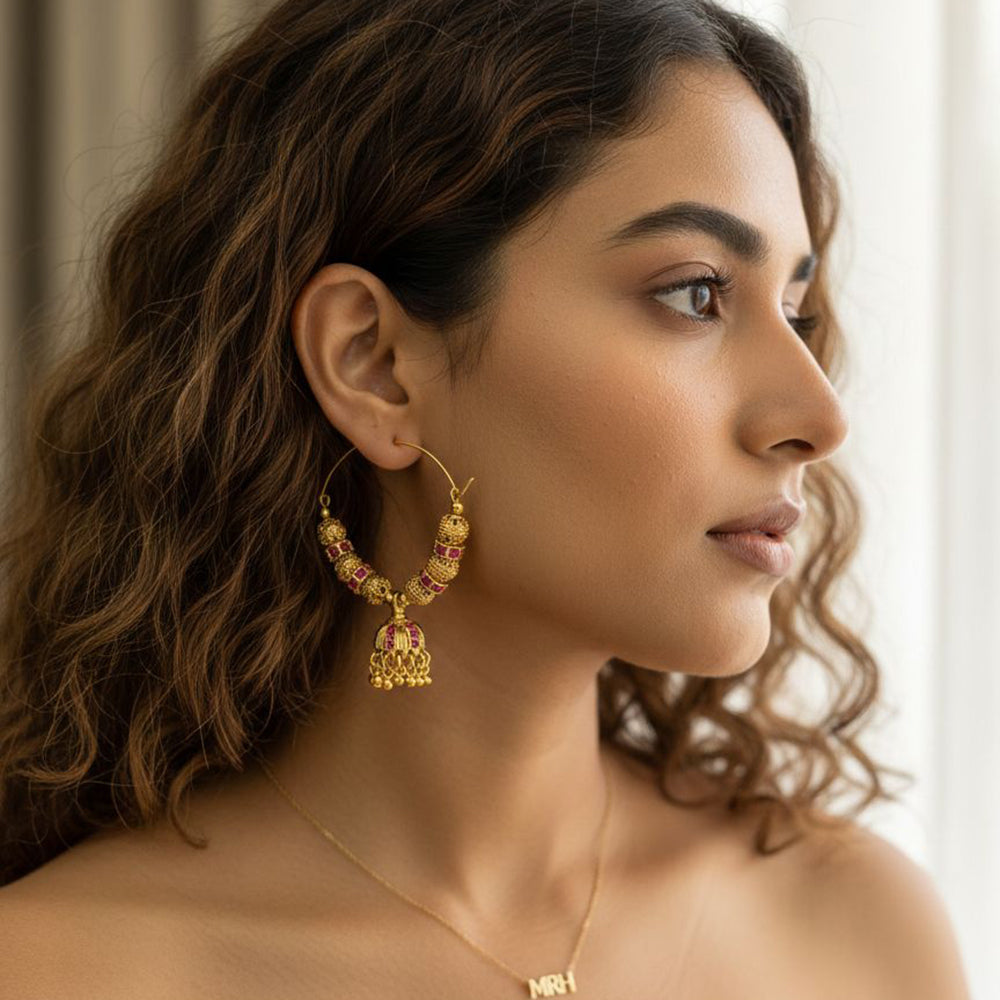 Jewel Addiction Ethnic Designer Pota Stone Beads And Pearl Jhumki Earrings