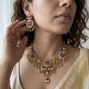 Jewel Addiction Premium Pota Stone And Pearl Elephant Motifs Necklace Set