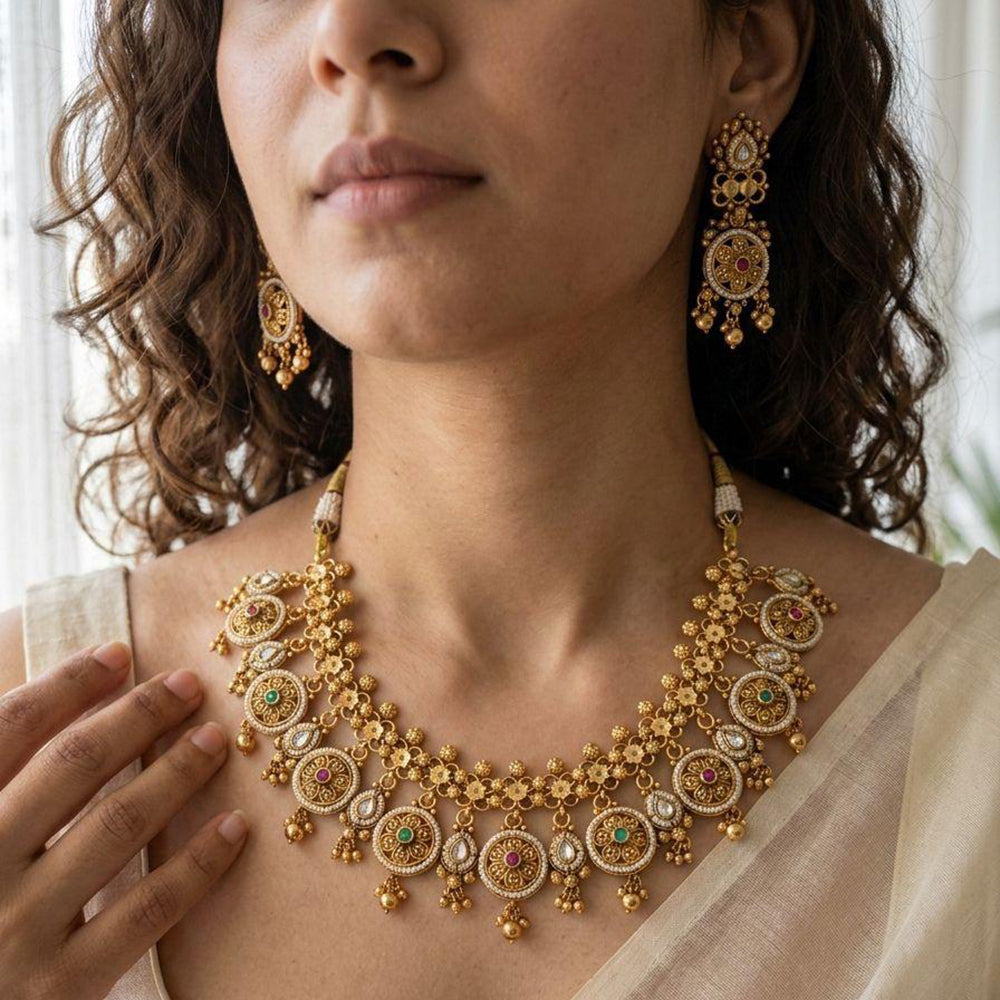 Jewel Addiction Premium Pota Stone Beads And Pearl Necklace Set