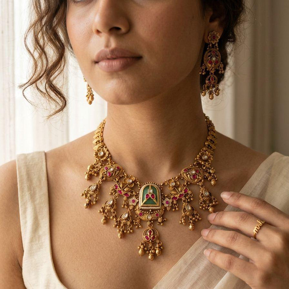 Jewel Addiction Premium Pota Stone Beads And Pearl Necklace Set