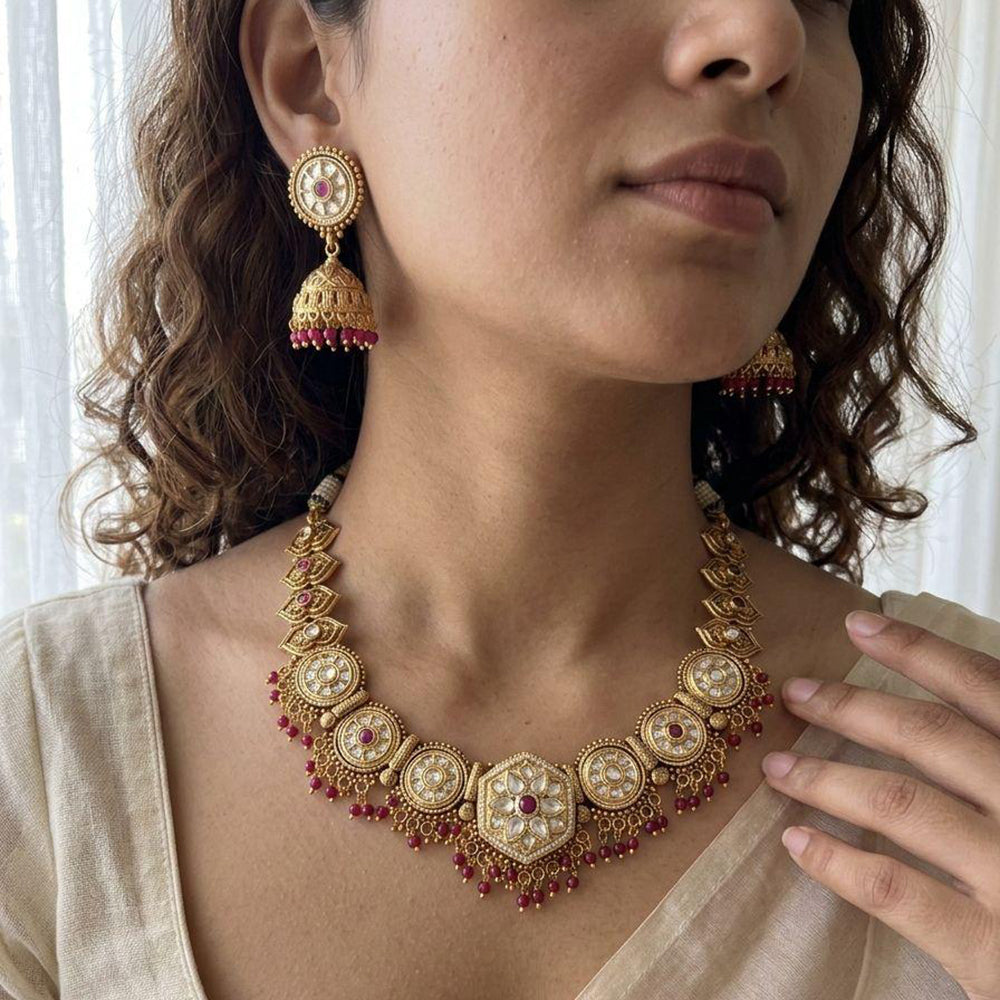 Jewel Addiction Premium Pota Stone Beads And Pearl Necklace Set