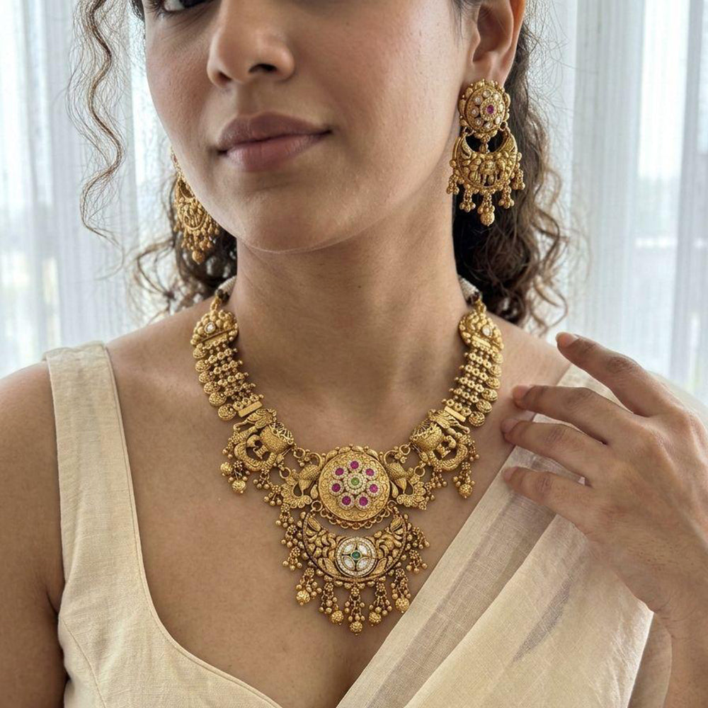 Jewel Addiction Premium Pota Stone Beads And Pearl Necklace Set