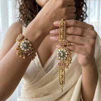 Jewel Addiction Heritage Style Pota Stone And Pearl Adjustable Bracelet
