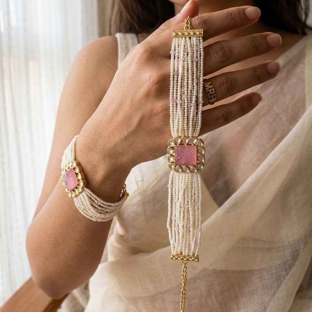 Jewel Addiction Heritage Style Kundan Stone And Pearl Adjustable Bracelet