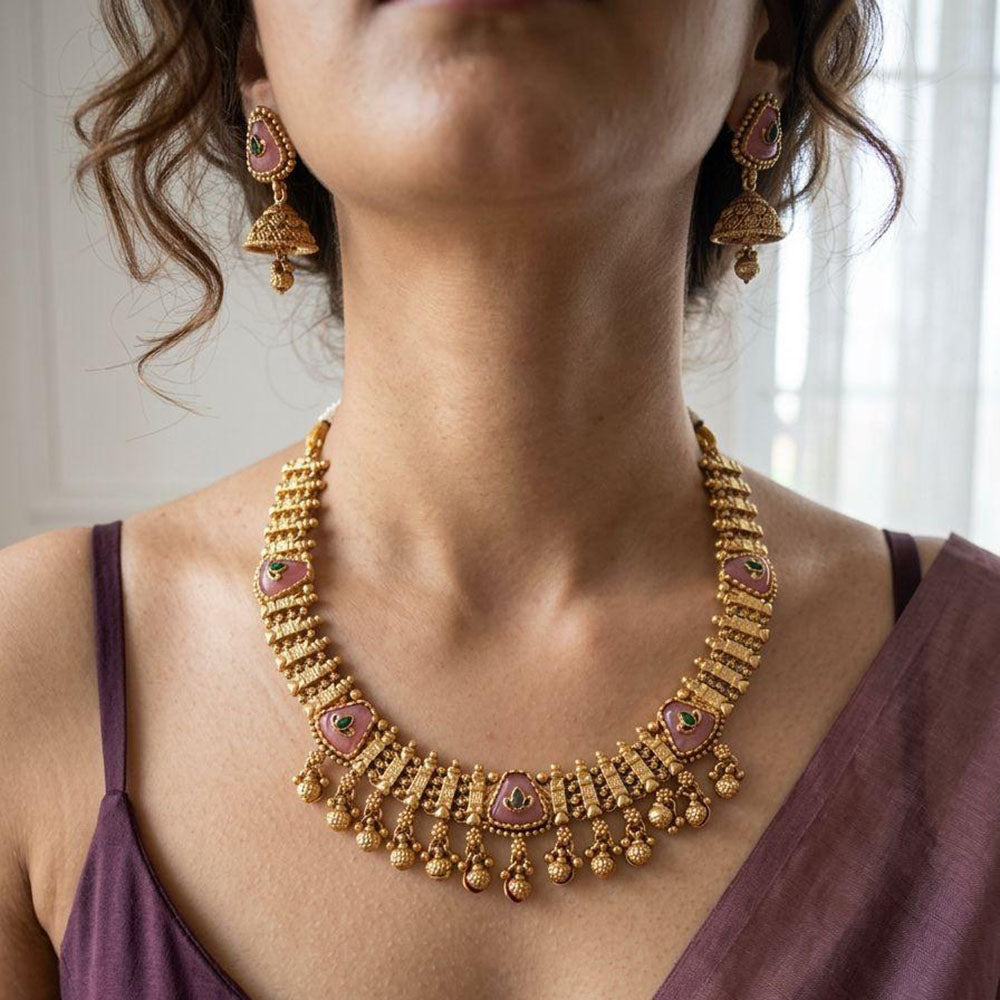 Jewel Addiction Premium Pota Stone Beads And Pearl Necklace Set