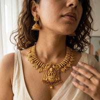 Jewel Addiction Premium Pota Stone Beads And Pearl Temple Necklace Set