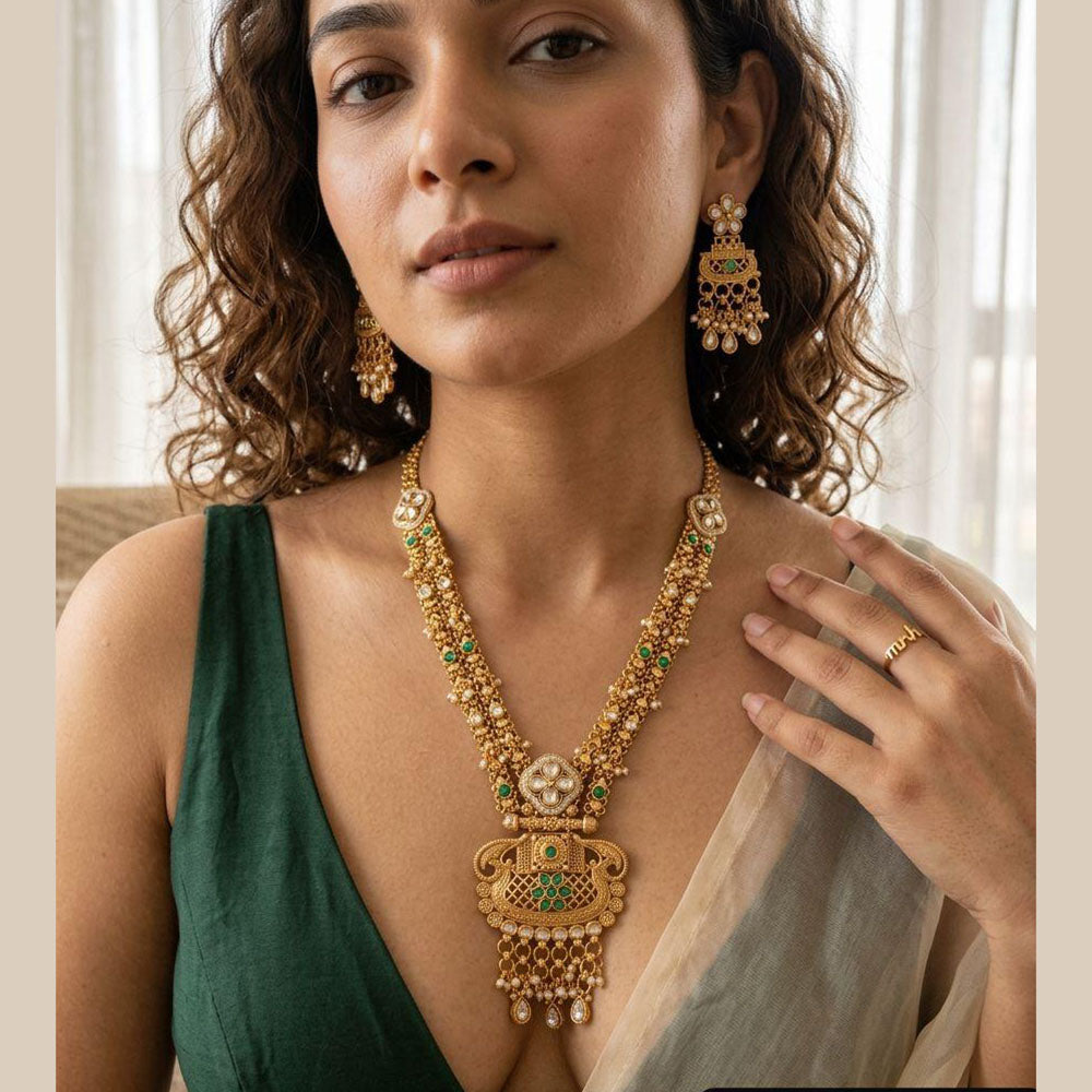 Jewel Addiction Premium Pota Stone And Pearl Necklace Set