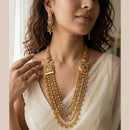 Jewel Addiction Premium Pota Stone And Pearl Long Necklace Set