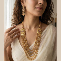 Jewel Addiction Premium Pota Stone And Pearl Long Necklace Set