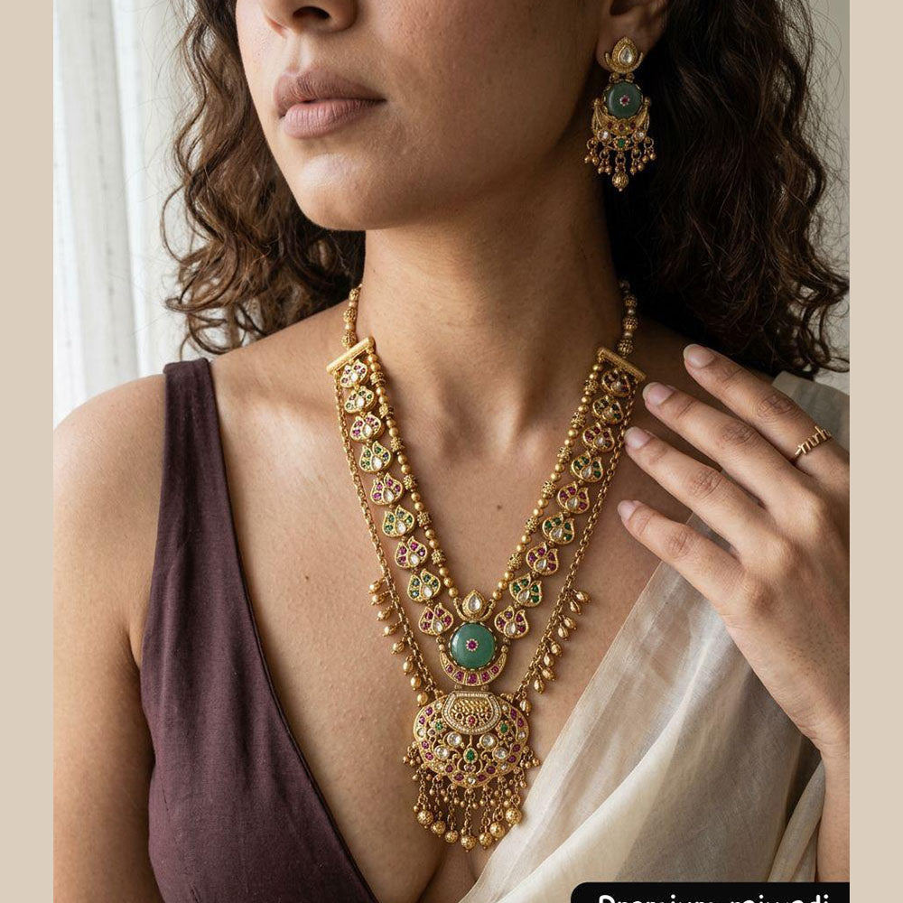Jewel Addiction Premium Pota Stone And Pearl Long Necklace Set
