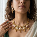 Jewel Addiction Premium Pota Stone Beads And Pearl Meenakari Necklace Set