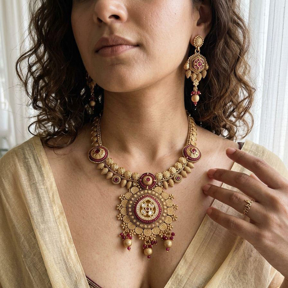 Jewel Addiction Premium Pota Stone Beads And Pearl Necklace Set
