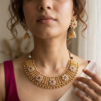 Jewel Addiction Premium Pota Stone Beads And Pearl Necklace Set