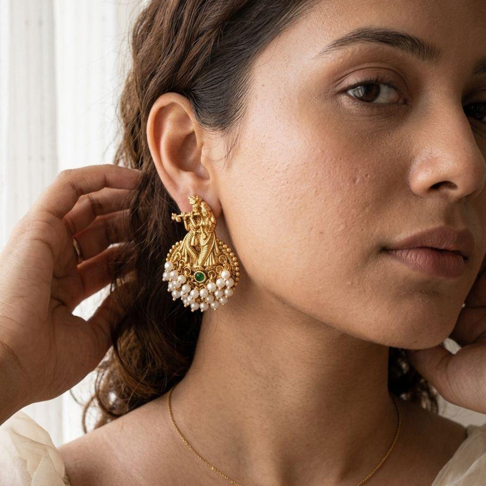 Jewel Addiction Royal Pota Stone Pearl Temple Stud Earrings