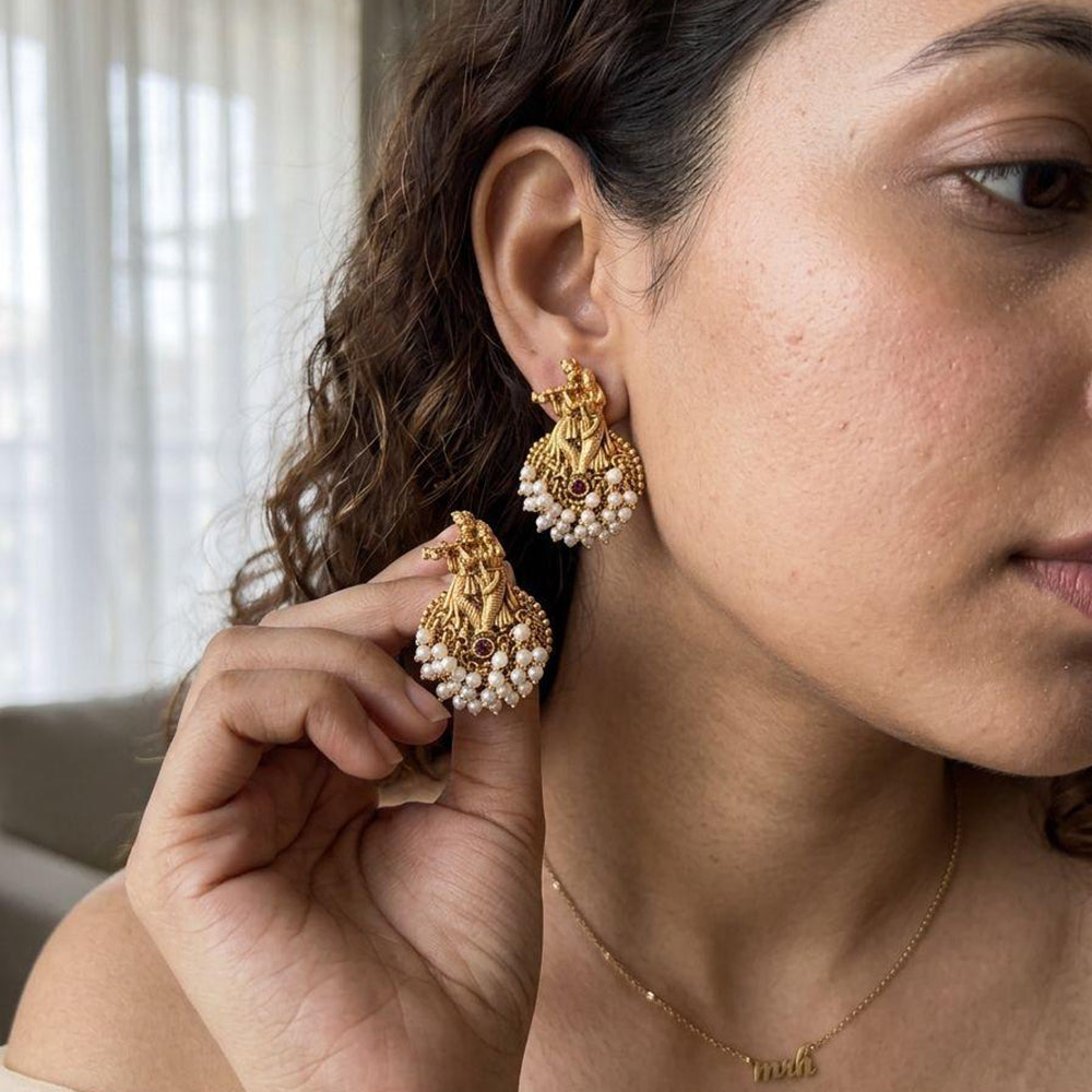 Jewel Addiction Royal Pota Stone Pearl Temple Stud Earrings