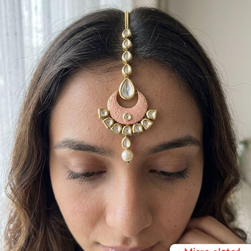 Jewel Addiction Designer Polki Kundan Stone And Pearl Maang Tikka