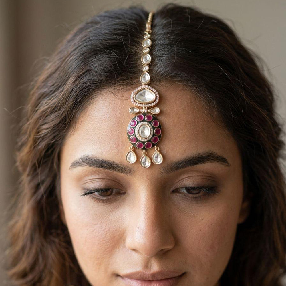 Jewel Addiction Designer Polki Kundan Stone And Pearl Maang Tikka