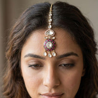 Jewel Addiction Designer Polki Kundan Stone And Pearl Maang Tikka