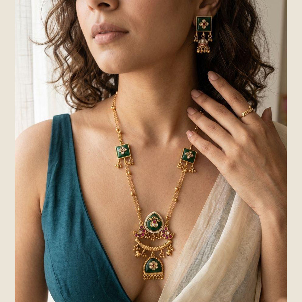 Jewel Addiction Premium Pota Stone Beads And Pearl Necklace Set