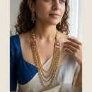 Jewel Addiction Premium Pota Stone And Pearl Long Necklace Set